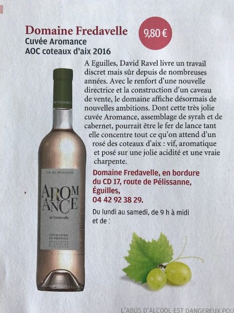 magazine presse a table spécial vins gastronomie en provence article aromance rose vin d'été fredavelle aop coteaux d'aix-en-provence