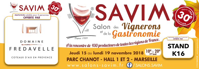 invitation SAVIM automne salon vins et gastronomie marseille parc chanot domaine fredavelle novembre 2018